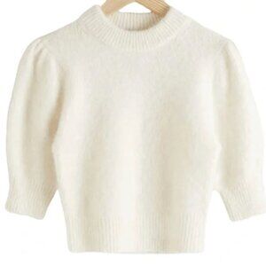 & Other Stories Alpaca Wool Blend Puff Sleeve Cropped Jumper in Ivory